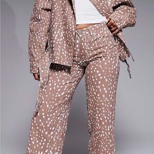 Women’s Brown Spot-Print Wide Leg Jeans